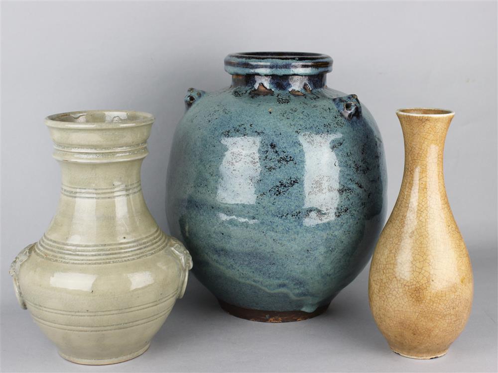 Appraisal: TWO CHINESE MONOCHROMES the first a Han-style hu-form vase with