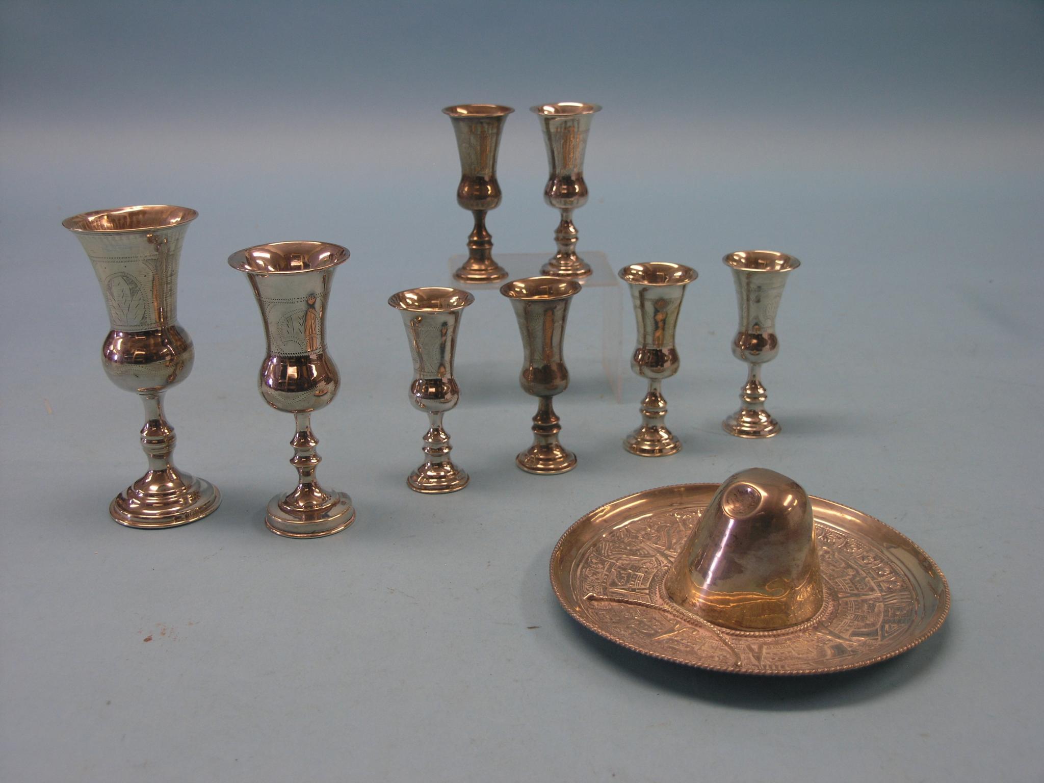 Appraisal: A matched set of engraved silver goblets graduated sizes from