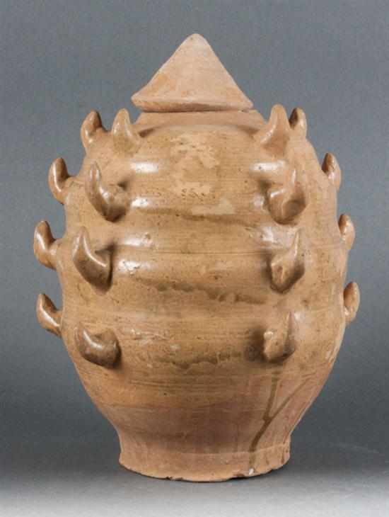 Appraisal: Chinese Han style storage jar with horn-like projections and conical