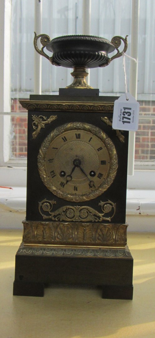 Appraisal: A gilt bronze mantel clock early th century the case