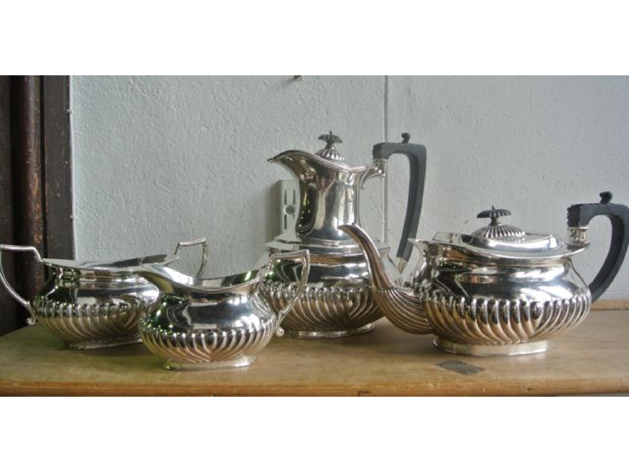 Appraisal: An A silver plated coffee pot teapot two handled sugar