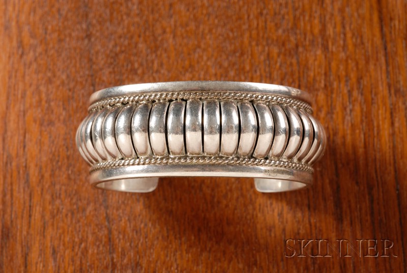 Appraisal: Cuff Bracelet Sterling silver th century Composed of vertical curved