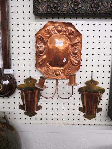 Appraisal: pcs Antique Brass and Copper pair of wall pockets and