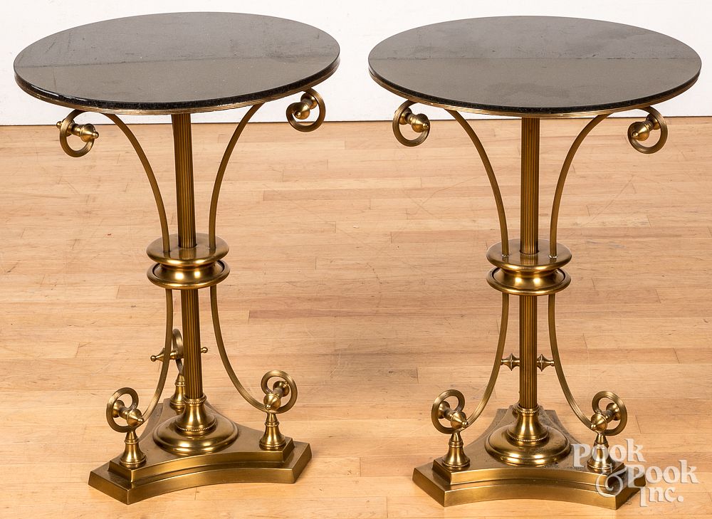 Appraisal: Pair of marble top bronze tables Pair of marble top