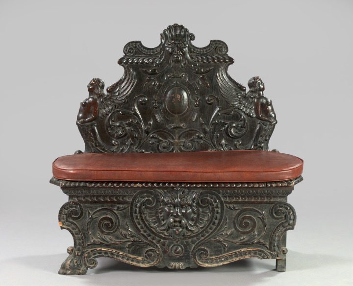 Appraisal: English Carved and Stained Oak Cassapanca in the late Renaissance