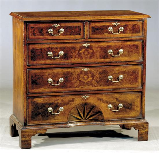 Appraisal: George II style inlaid walnut chest of drawers circa rectangular