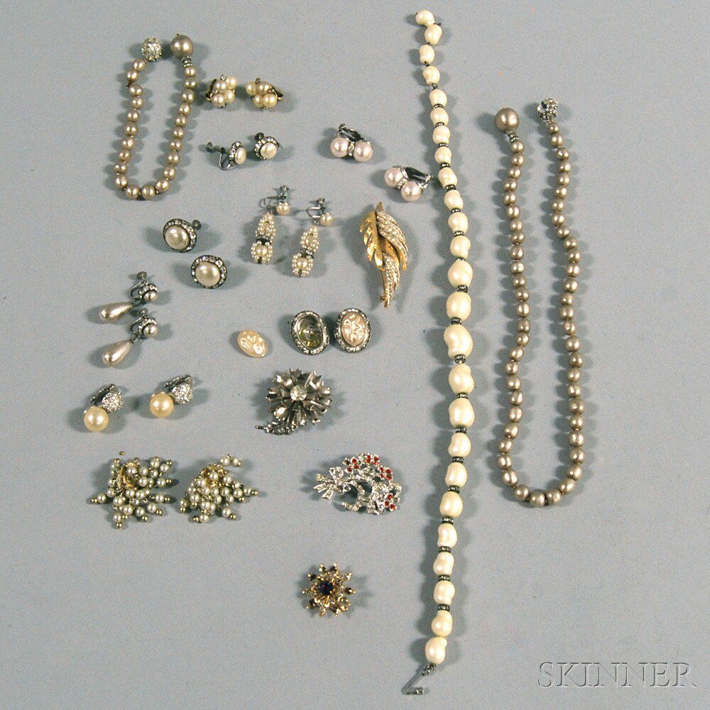 Appraisal: Small Group of Faux Pearl and Rhinestone Costume Jewelry including