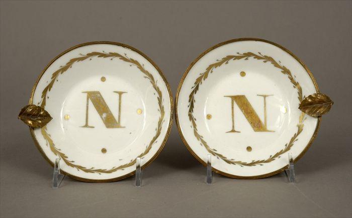 Appraisal: Pair of Limoges Gilt-Brass Mounted Porcelain Ashtrays in diam