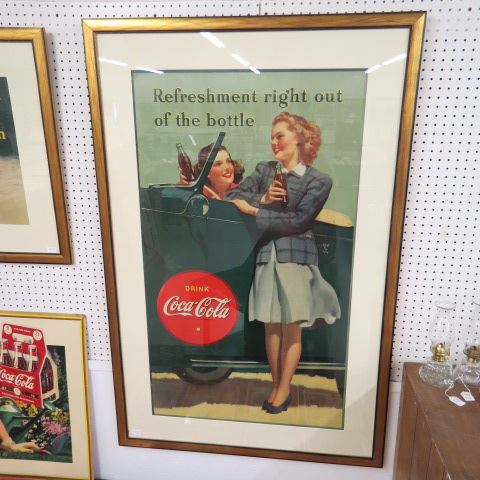 Appraisal: Coca-Cola Sign Two Girls at Car cardboard framed x Edwards