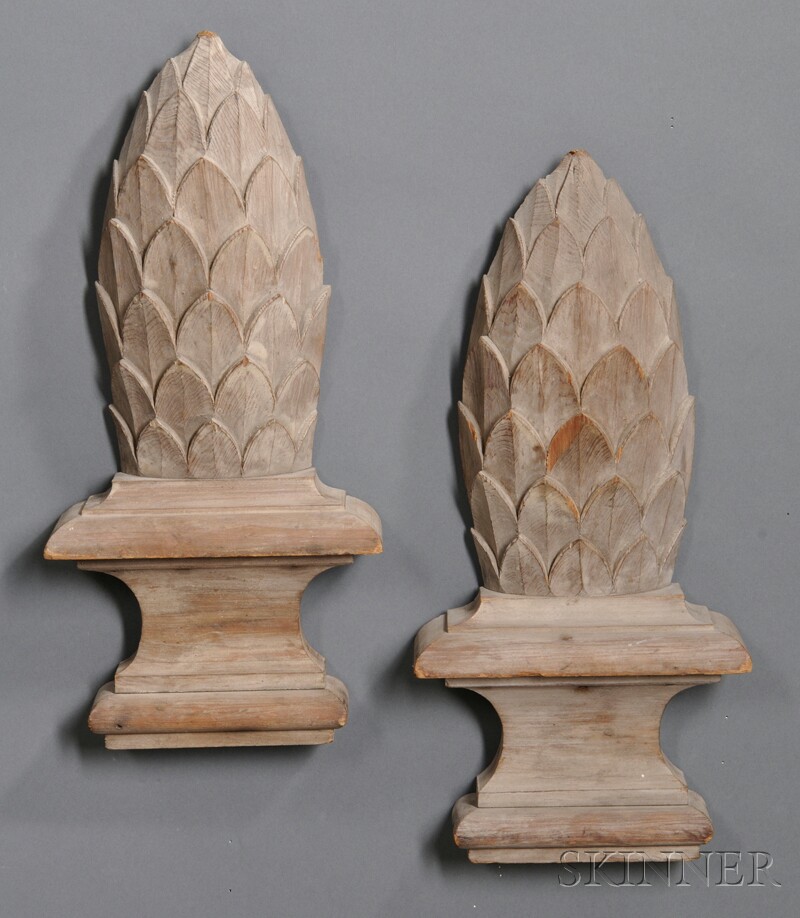 Appraisal: Pair of Pineapple-form Carved Wood Capitals New England th century