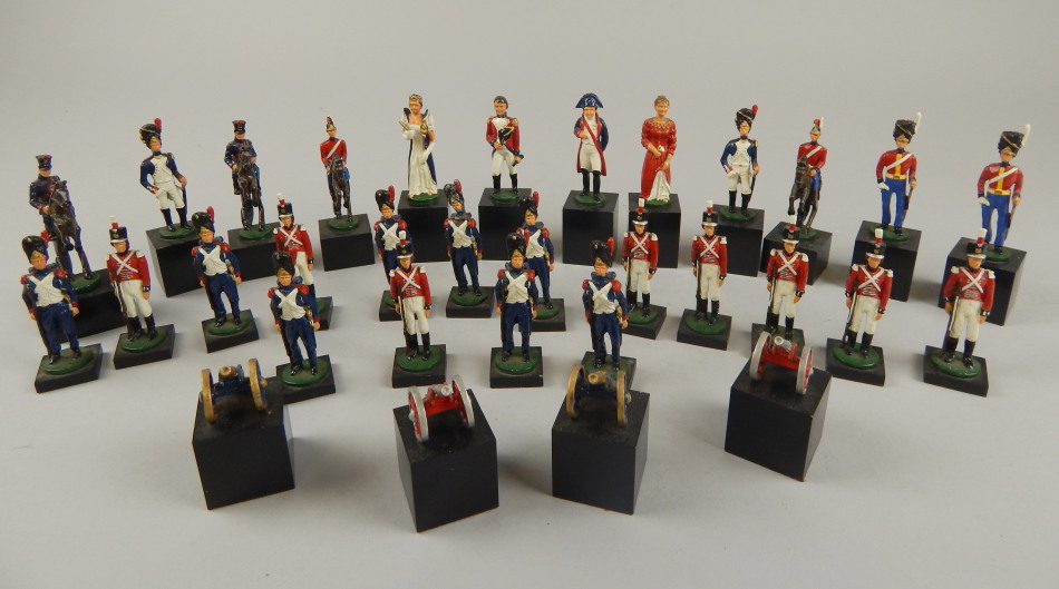 Appraisal: A thC painted lead Napoleonic style chess set to include