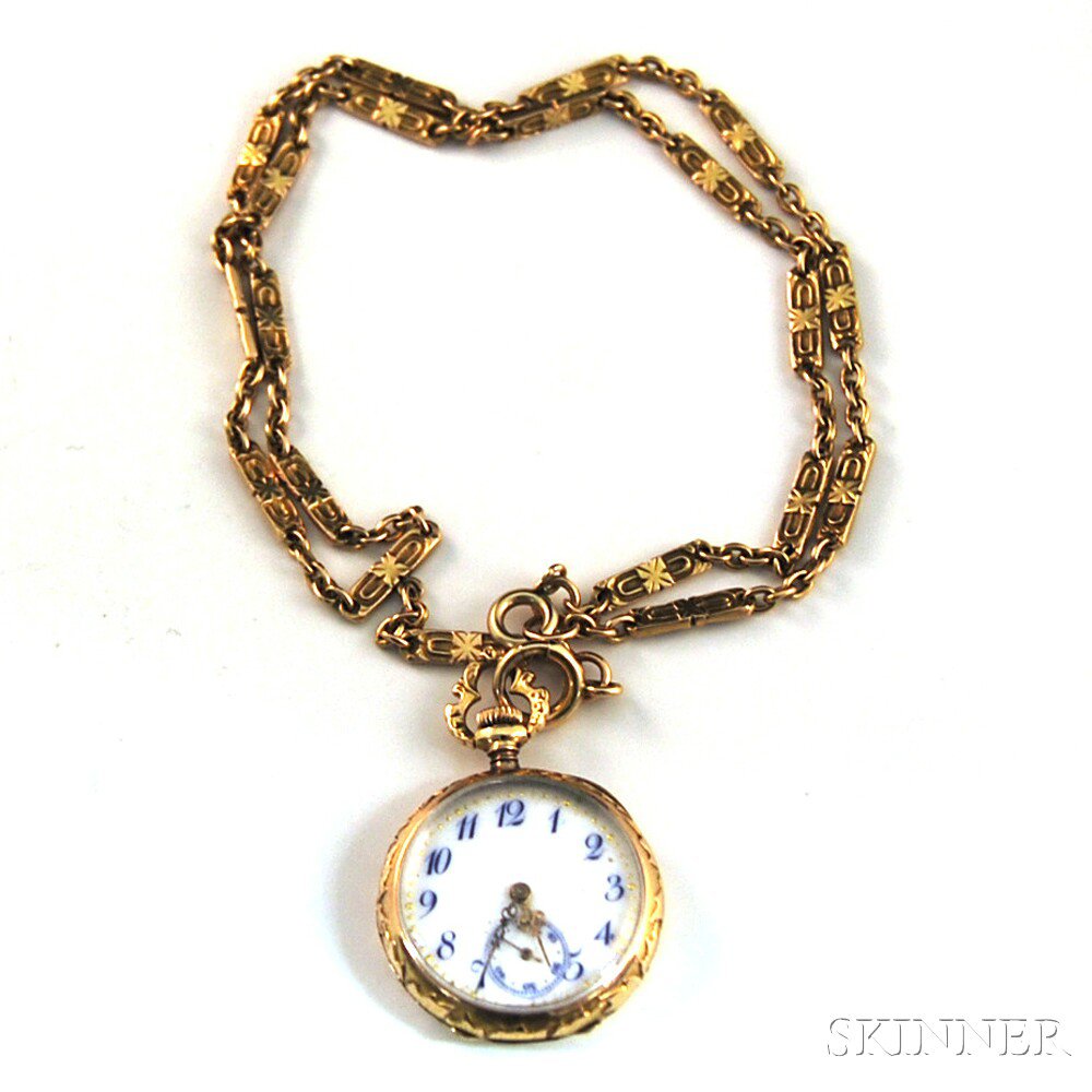 Appraisal: kt Gold Open Face Pocket Watch and Watch Chain the