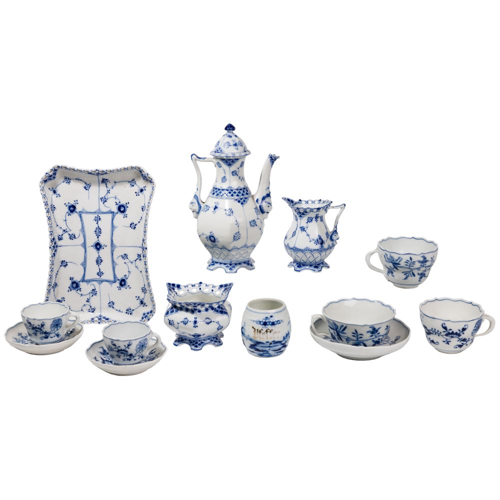 Appraisal: ROYAL COPENHAGEN AND MEISSEN PORCELAIN ASSORTMENT blue and white items