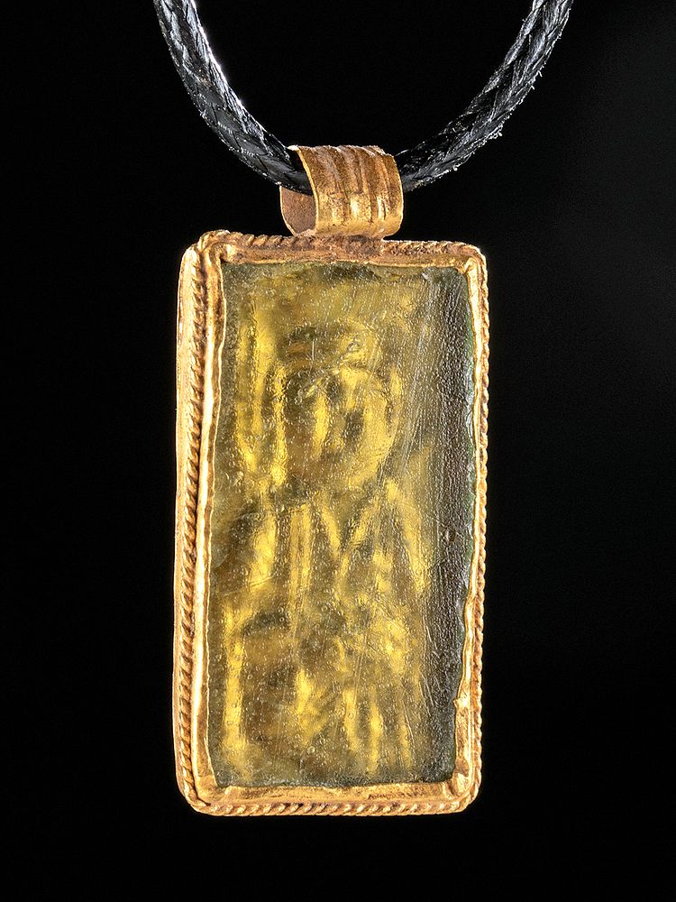 Appraisal: Byzantine K Gold Glass Pendant w Saint - g Near