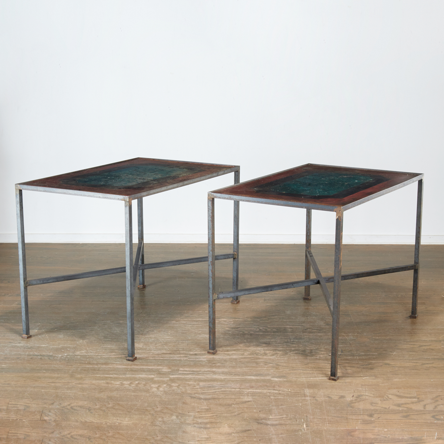 Appraisal: PAIR STEEL PAINTED SLATE TABLES EX NINA GRISCOM th c