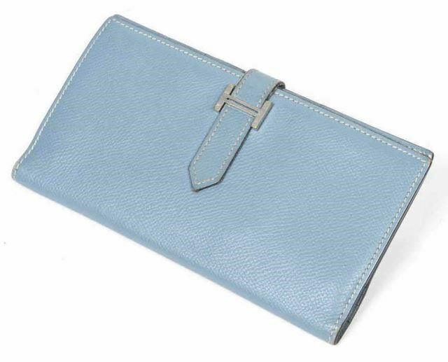 Appraisal: Hermes Bearn wallet in light blue Epsom leather with palladium-plated