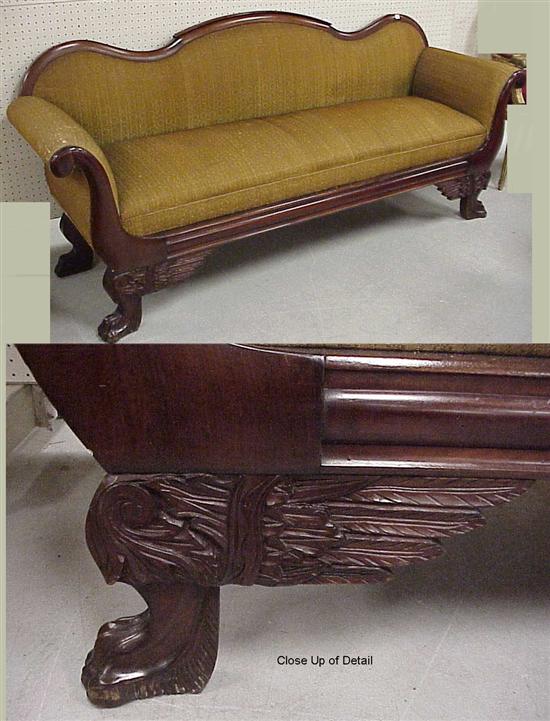 Appraisal: Sofa c s Classical Revival Horse-hair upholstery serpertine crest rail