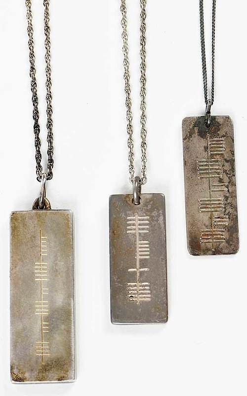 Appraisal: Three Irish Sterling Silver Necklaces Ogham pendants Irish hallmarks -