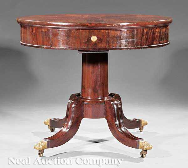 Appraisal: An American Late Classical Carved Mahogany Drum Table th c