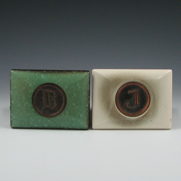 Appraisal: Two Roseville Hyde Park cigarette boxes with cork-lined metal bases