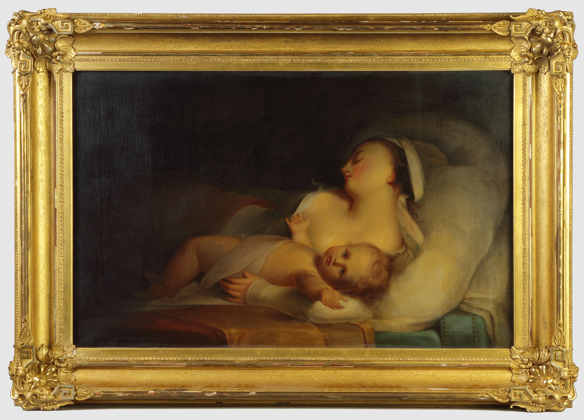 Appraisal: th Cent Painting of Mother Child Oil canvas