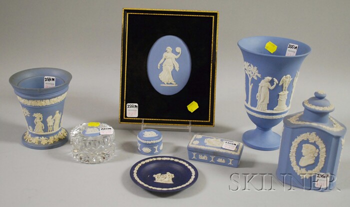 Appraisal: Eight Modern Wedgwood Solid Jasper Items a framed oval light