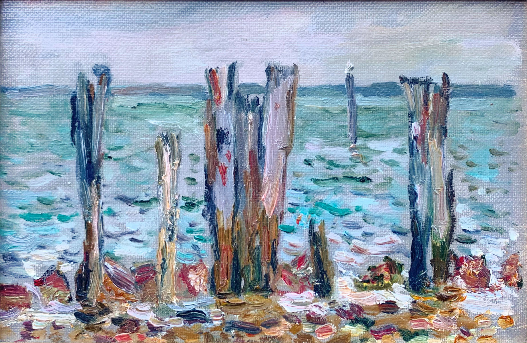 Appraisal: IMPRESSIONIST SHORELINE PAINTING Remnants of an Old Dock Oil on