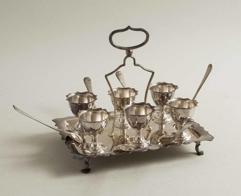 Appraisal: Piece Prince's Plate Egg Cruet Set Circa piece silverplate egg