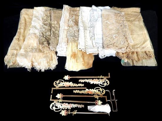 Appraisal: TEXTILES Curtains and hardware th C lace and cotton pairs