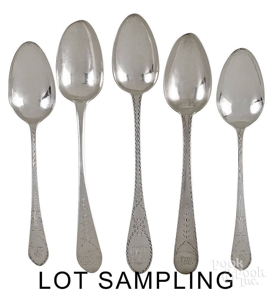 Appraisal: Collection of American silver serving spoons Collection of American bright