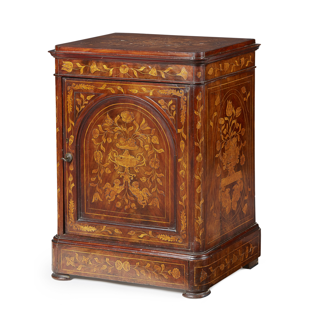 Appraisal: DUTCH WALNUT AND MARQUETRY CABINET TH CENTURY the stepped rounded