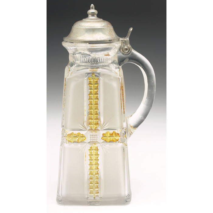 Appraisal: Rare Klondike syrup pitcher frosted glass with amber stain and