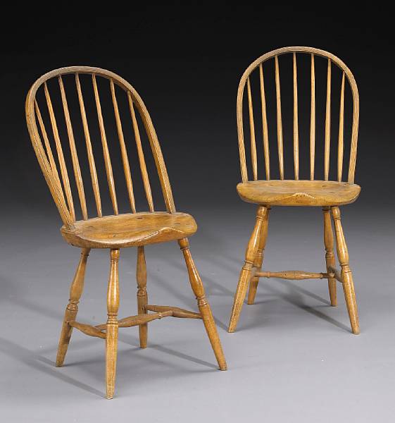 Appraisal: A set of six mixed wood bow back Windsor chairs