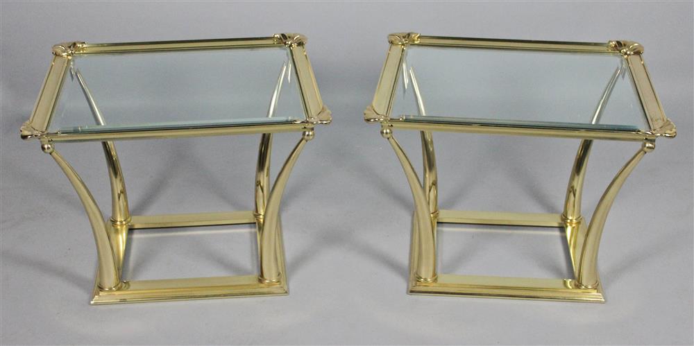 Appraisal: PAIR OF BRASS END TABLES WITH GLASS INSET TOPS each