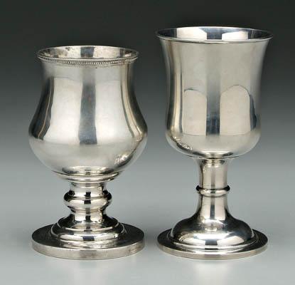 Appraisal: Two coin silver goblets one chalice form with stepped base