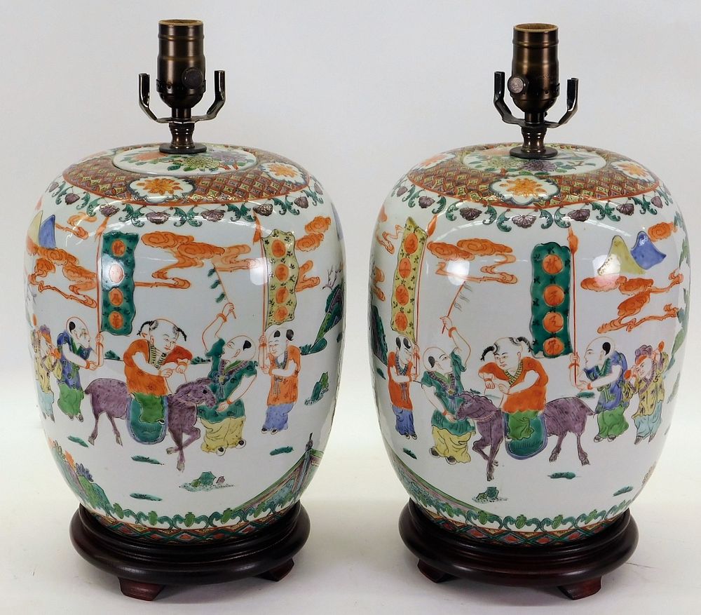 Appraisal: PR Chinese Famille Verte Porcelain Table Lamps Chinese th Century