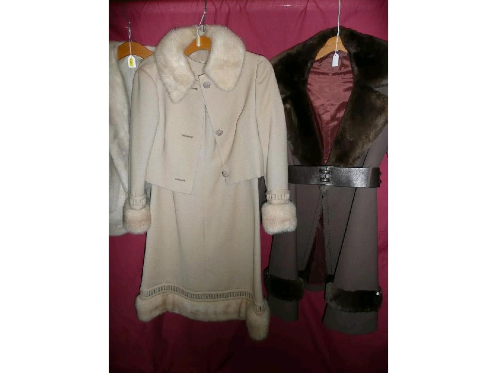 Appraisal: A Rahvis vintage caramel dress and jacket trimmed with fur