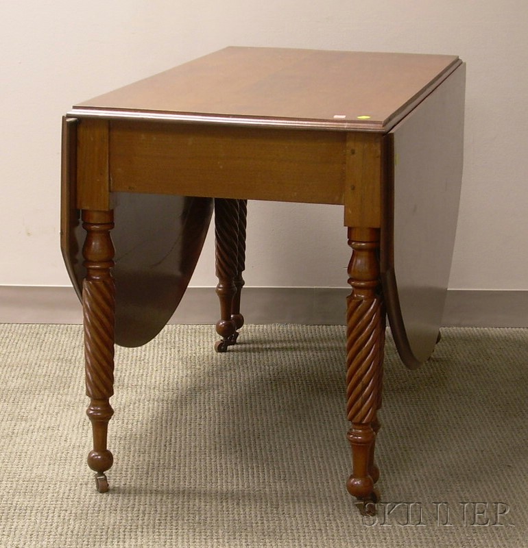 Appraisal: Empire Walnut Drop-leaf Table with Rope-turned Legs ht lg wd