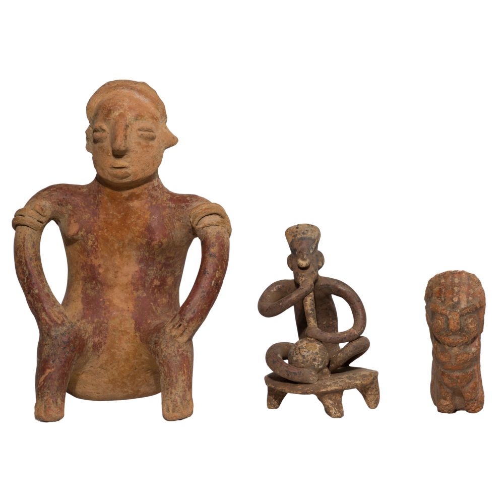 Appraisal: PERUVIAN AND JALISCO CERAMIC FIGURINES figural items having applied and