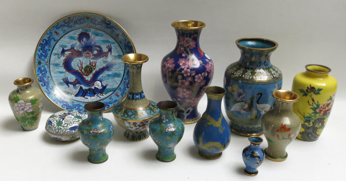 Appraisal: TWELVE CHINESE AND JAPANESE CLOISONNE VESSELS in various floral patterns