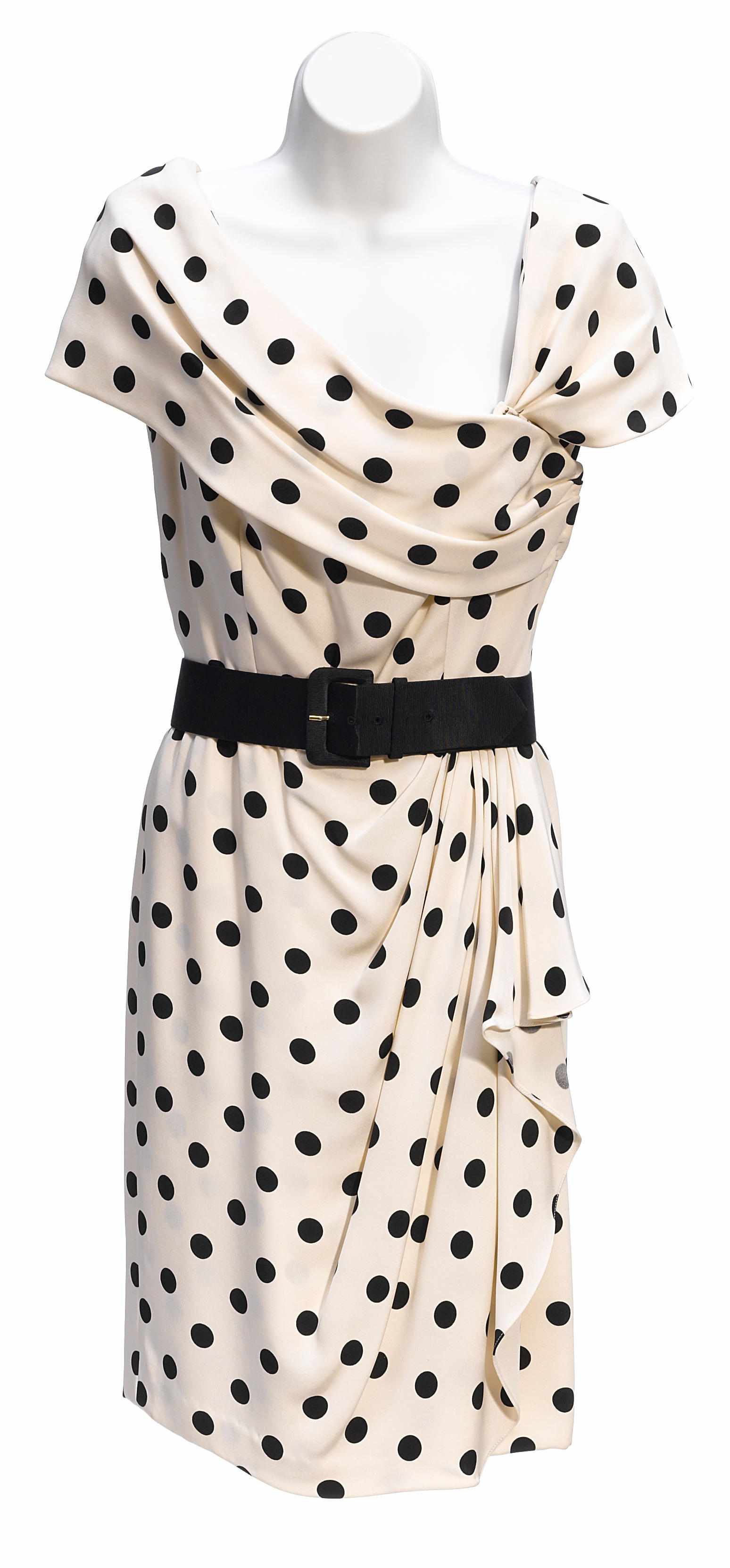 Appraisal: An Oscar de la Renta cream and black polka dot