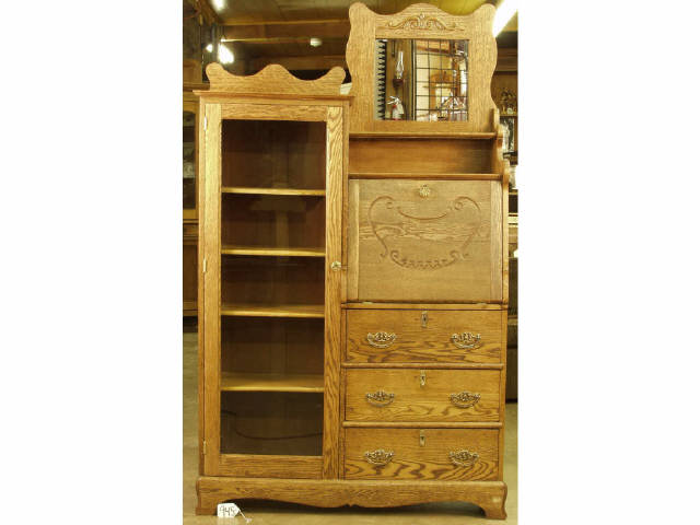 Appraisal: Nicely refinished oak combination bookcase and secretary Estimate -