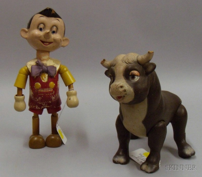 Appraisal: Ideal Composition Articulated Pinocchio and Ferdinand the Bull Disney Figures