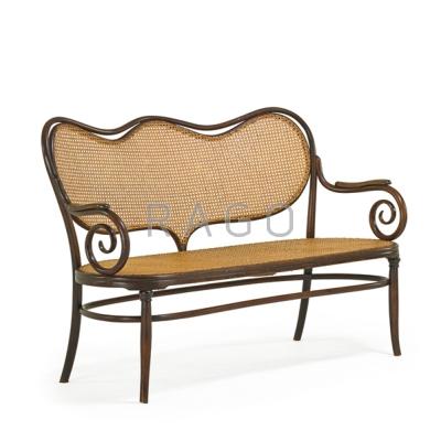 Appraisal: STYLE OF THONET Bentwood bench Austria ca Beechwood cane x