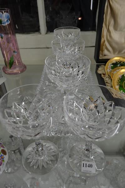 Appraisal: SHELF OF CUT CRYSTAL BODA CHAMPAGNE GLASSES AND AN EARLY