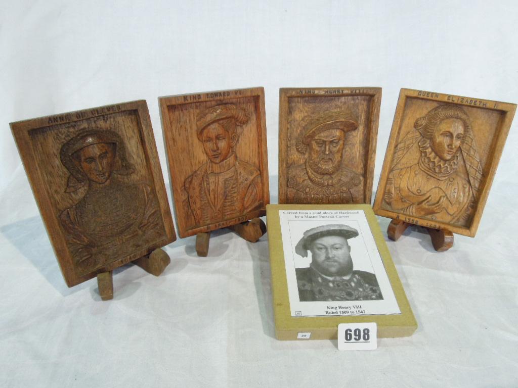 Appraisal: A set of ten hand carved hardwood portrait plaques of