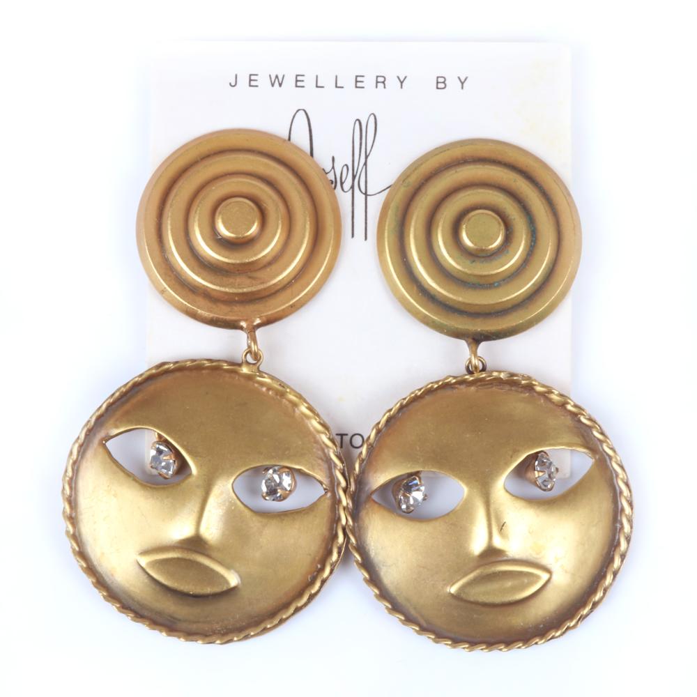 Appraisal: JOSEFF OF HOLLYWOOD LARGE H ICONIC DECO MOON FACE EARRINGS