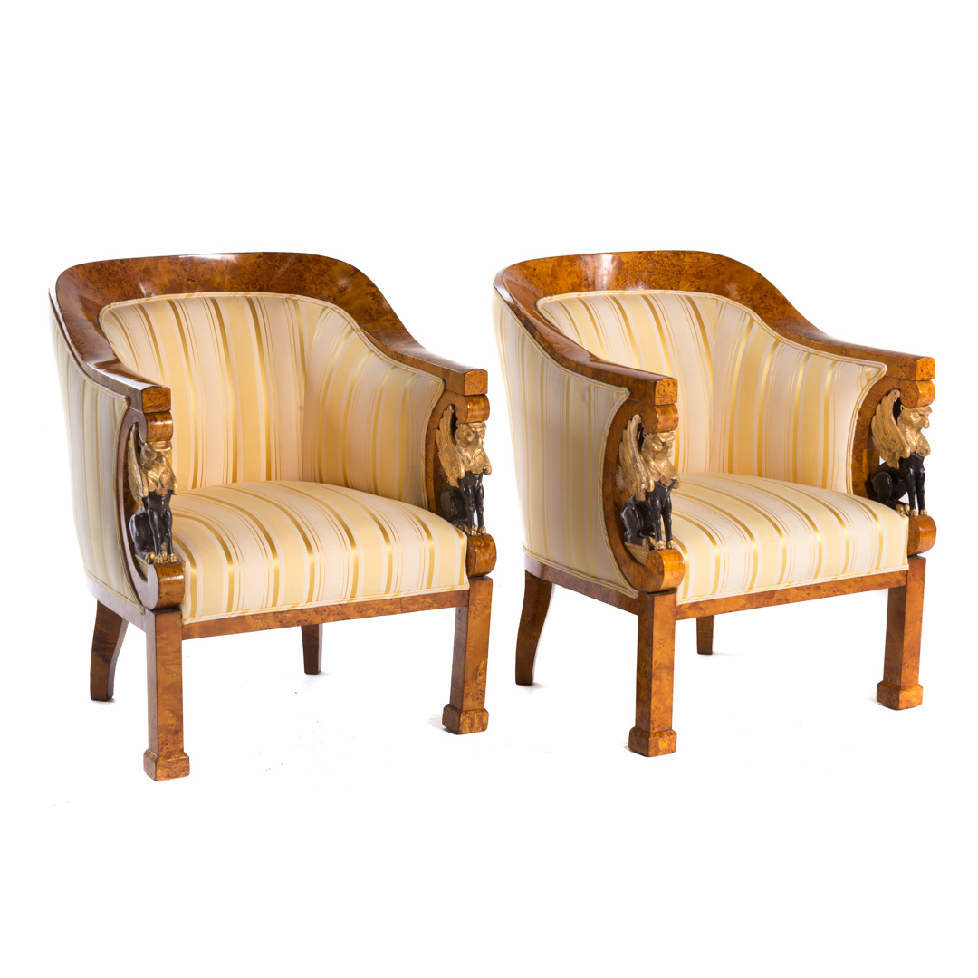 Appraisal: Pair Austrian Biedermeier Karpadian elm bergeres possibly Russian circa exposed