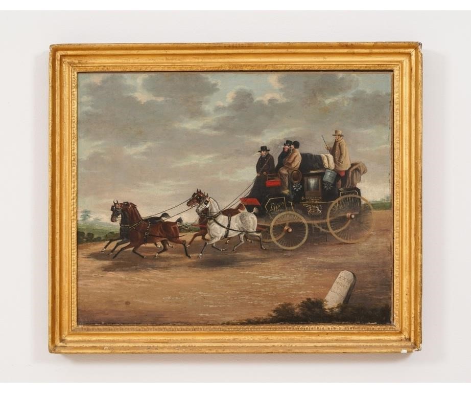 Appraisal: British School oil on canvas London Mail four-in-hand coach scene