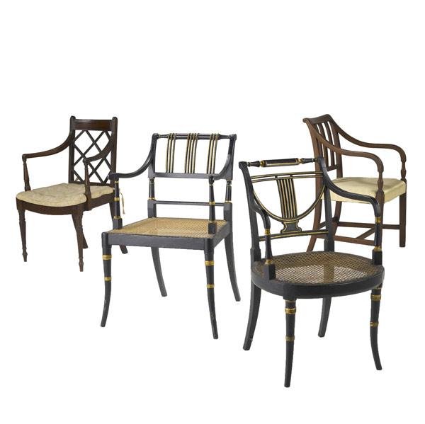 Appraisal: Four English Regency arm chairs ca - Largest x x